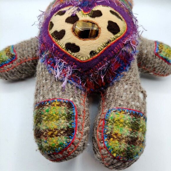 Handmade Support Bear Recycled Wool & Tiger Eye Crystal 14" Tall Protective - Picture 7 of 10